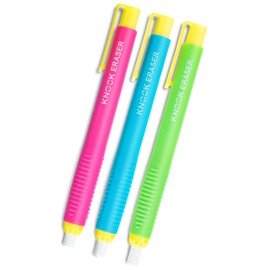 M&G Retractable Mechanical Eraser Pens, 3 Pack Assorted Colors Pencil Eraser(Blue, Pink, Green), Precision Pen-Style Erasers for School, Office, Art & Exam Use