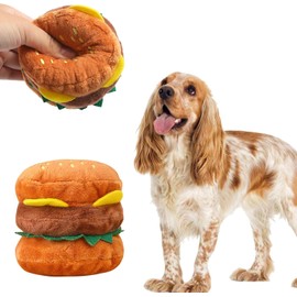 Pxiryanlow 1pc Hamburger Shape Dog Plush Squeaky Toy,Dog Squeak Toy for Pet Dogs Biteable Plush Toy Dog Chewing Toy Squeeze Hamburger Bone Toy Biting Resistant Cat Soft Toy Pet Plush Toy for Dogs