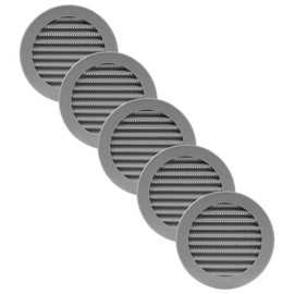 Vent Systems 4'' Inch Gray Pack of 5 Soffit Vent Covers - Round Air Vent Louver - Grill Cover - Built-in Insect Screen - HVAC Vents for Bathroom, Home Office, Kitchen