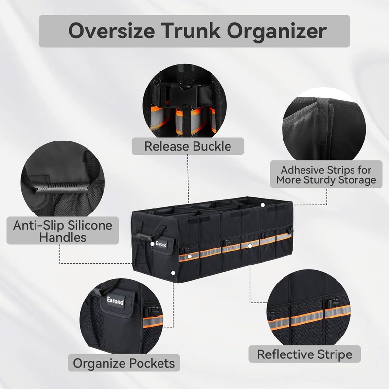 EAROND Car Trunk Organizer with Lid,Collapsible Car Storage Organizer with