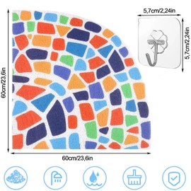 Corner Shower Mat Non-Slip Corner Shower Mat Non-Slip Anti Mould Bath Mat Corner Shower Mat Washable with Drainage Holes Curved Shower Mat for Indoor Shower PVC Non-Slip 60 x 60 cm