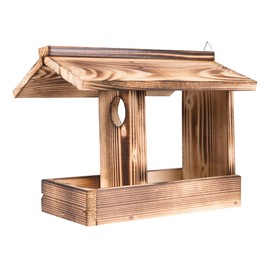 Ecodeco Weatherproof Bird House for Hanging Wood Charred | Bird Feeder for Hanging | Compact Feeder 23 x 21 x 19 cm | Bird House with Hanging Cord for Balcony or Garden