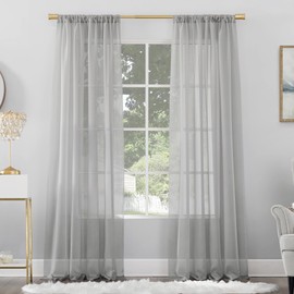 No. 918 Mallory Sheer Voile Rod Pocket Curtain Panel, 59" x 63", Silver