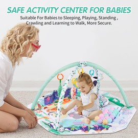 Baby Gym Play Mat, 8-in-1 Tummy Time Mat with Ball Pit Detachable Toys for Newborn Stage-Based Sensory and Motor Skill Development, Washable Baby Play Activity Mats for Floor, Baby Essentials Gift