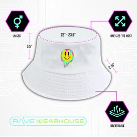 Unisex Bucket Hat Beach Sun Hat Aesthetic Fishing Hat for Men Women Teens, Reversible Double-Side-Wear, Distorted Smiley, Medium