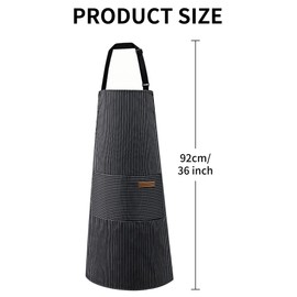 Kitchen Aprons, 2 Pcs Adjustable Striped Cooking Bib Apron with 2 Pockets Housewares Chef Apron for Women Men Cooking,Baking (Black Pinstripe+Pink pinstripe)