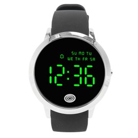 Men Digital Watch Round Color Screen Waterproof Backlit Ultra Thin Stylish Alarm Sports Watch Silver Shell Black Belt Big Size
