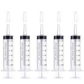 ZWQLZG 60ml Plastic Syringe Colostrum Syringes, 5 Pack Individually Sterile Sealed Lab Syringes with Measurement for Measuring Liquids, Scientific Labs Experiment, Feeding Pets (5x60ml)