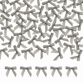 Meseey 100 Pcs 1.5 Inches Premade Craft Bows Self Adhesive Grey Satin Ribbon Bows for Treat Bags Gift Wrapping Basket Wedding Baby Shower Brithday Party(Grey)