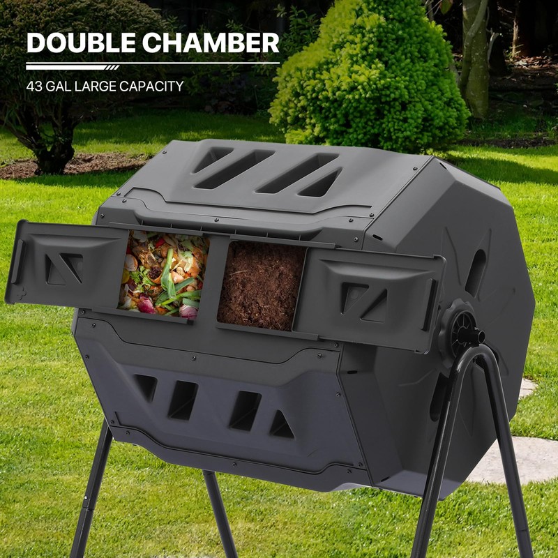 MoNiBloom 43 Gallon Compost Tumbler, Outdoor BPA Free Large Dual