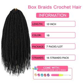 Box Braids Crochet Hair 10 Inch Crochets Braid for Black Women 7 Packs Short Goddess Boxs Braided Crochet Hair for Black Women Pre Looped Crochet Box Braids (10 Inch,7 Packs, 1B)