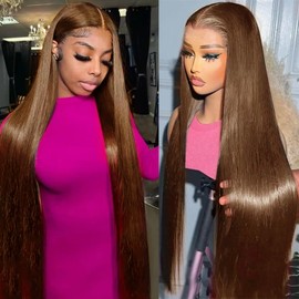 Cypha Chocolate Brown Lace Front Wigs Human Hair Pre Plucked 13x6 Straight Lace Front Wigs Human Hair 180% Density Colored #4 Light Brown Glueless Wig HD Lace Frontal Wigs for Women 32inch