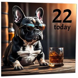 22nd Birthday Card - Cool French Bulldog - Funny 22nd Birthday Card for Son, Mens Twenty Two, Twenty Second, Friend, Brother