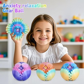 Multicoloured Gear Ball Fidget Toys 3D Printed Gear Sphere Stress Relief Cool Office Desk Toys GearSphere for Anxiety Relaxing Gift for Adults Kids Christmas Easter Birthday(Ocean Aurora,3.3")