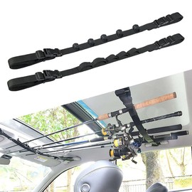Techson 2 Pack Car Fishing Rod Holder, Vehicle Adjustable 7 Fishing Role Carrier Belt Strap with Buckle, Universal for SUV, MVP, Wagons and Van (Black)
