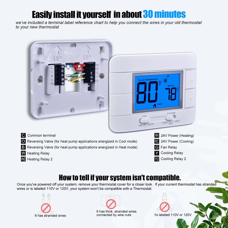 Non Programmable Thermostat for Home - Multi Stage 2H/2C, with