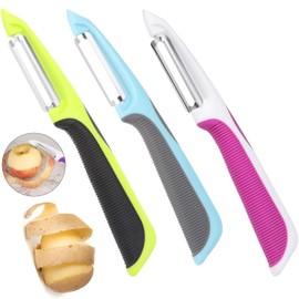 YUNYU 3-Pack Stainless Steel Potato Peeler with Non-Slip Handle - Carrot Peeler for Kitchen Vegetables & Fruits, Green/Light Purple/Dark Purple