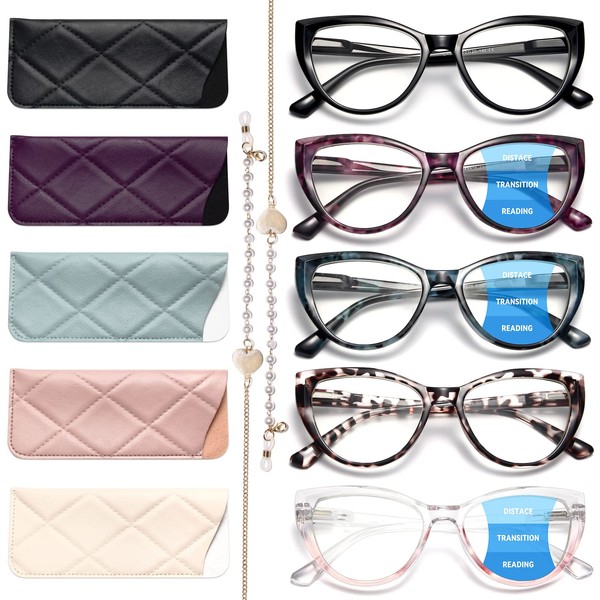 Gaoye 3 Pack Cat Eye Progressive Multifocal Readers+2 Pack Reading