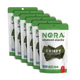 Original Crispy Seaweed Snacks by Nora, Low-Carb Healthy Snacks for Adults, Thick Nori Sheets Snack Strips, Asian Snacks, Vegan, Gluten-Free, Non-GMO, 6-Pack