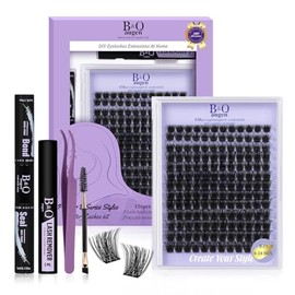 Lash Extension Kit B19 Eyelash Extension Kit B&Qaugen DIY Lash Extension Kit 156 PCS Lash Clusters 8-18mm Cluster Eyelash Extensions Kit with Lash Bond and Seal Lash Applicator Tool (Kit,B19)