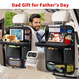 Etre Jeune Car Backseat Organizer with Tablet Holder, 6 Storage Pockets Foldable Table Tray Seat Back Protectors Kick Mats Travel Accessories, 2 Pack Black