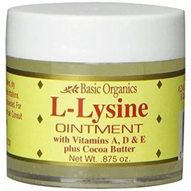 Basic Organics L Lysine Ointment Vitamins A D & E Cocoa Butter .875oz Pack of 2