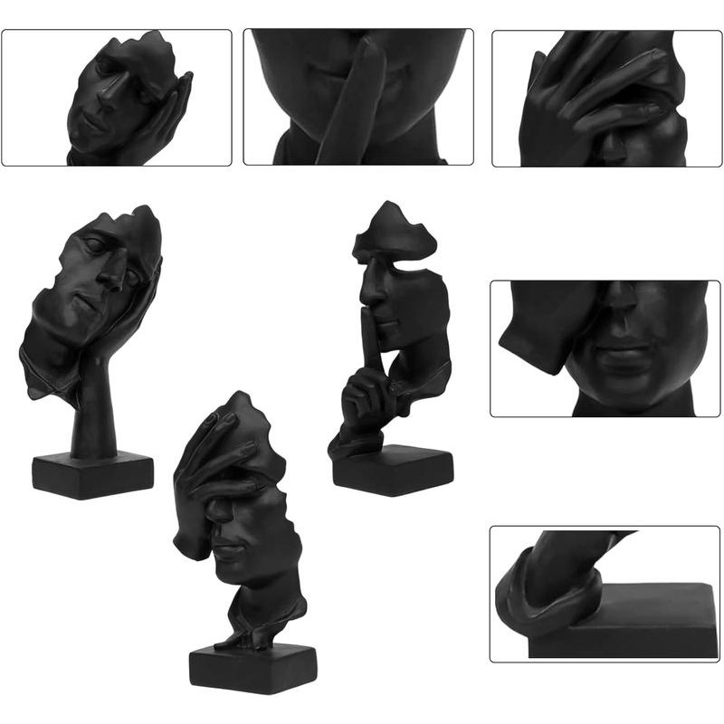 3 Pcs Thinker Statue, Silence is Gold Abstract Art Figurine,