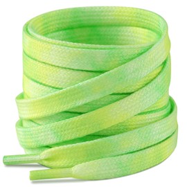 Stepace 2 Pairs Dyeing Shoelaces 8 mm Width Premium Replacement Colourful Flat Shoe Laces for Trainers, Sports Shoes, Casual Shoes, Green-3