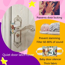 Baby Proof Door Silencer & Cloth Latch Cover, Quiet Close Anti-Slam Pads to Prevent Slamming and Accidental Locking, for Nursery and Toddler Safety (3, Beige Floral Pattern, 4.1 * 3.1 inches)