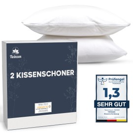 Cushion Protectors 60 x 60 cm, Set of 2 Pillow Protective Cover, 60 x 60 cm, Waterproof with Zip, Oeko-Tex Certified, Twinzen Technology Pillowcase, 60 x 60 cm, White