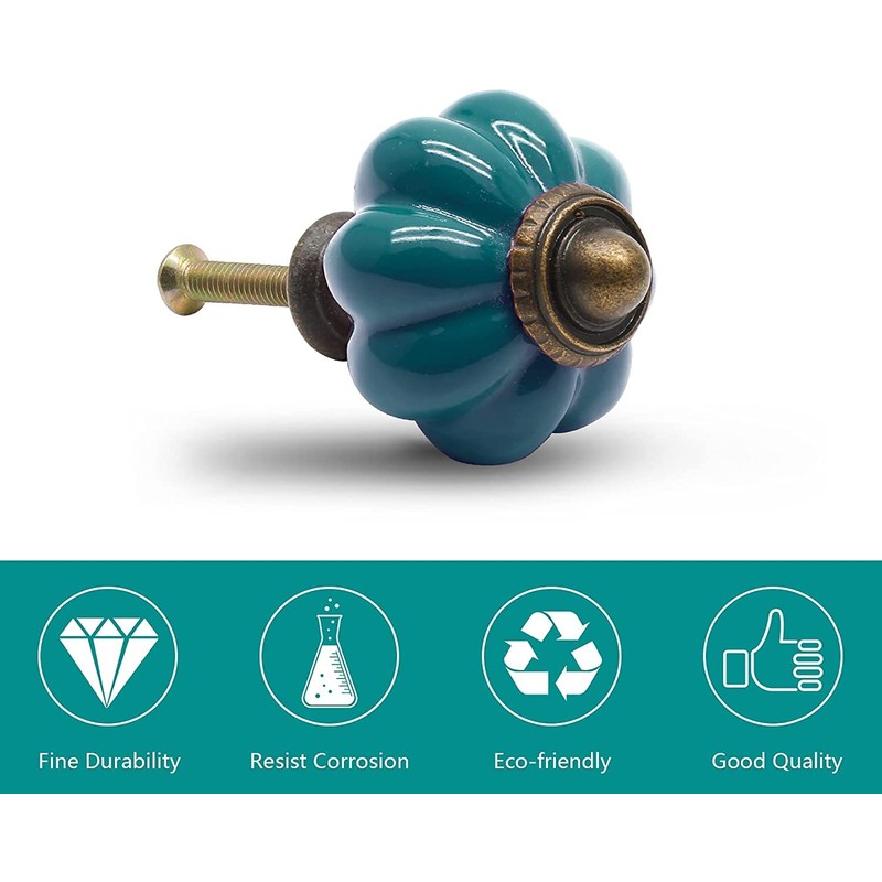 Cjueiom 12 Pack Ceramic Door Knobs Teal Drawer Knobs, Pumpkin