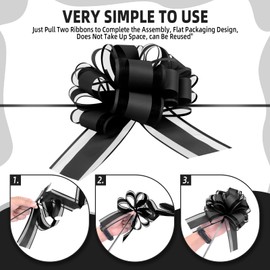 8PCS Large Pull Bows for Gift Wrapping (6 Inches) - Black Gift Bows with Instant Pull Design, Perfect for Gift Baskets, Weddings, Baby Showers, Flower Boxes & Holiday Party Decorations