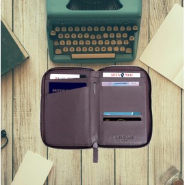 ALLEN & MATE Passport Holder Travel Wallet, Leather Travel Folio RFID Blocking Travel Document Organiser for Women Men (Brown with Zip)