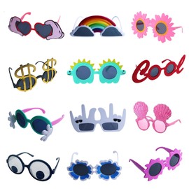 Qunonaty Funny Party Sunglasses - 12 Pack Novelty Glasses, Cool Party Masks, Summer Party Favors, Funny Photo Booth Props, Crazy Sunglasses for Adults & Kids