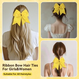 AXEN Large Cheerling Bow, 8 inch Cheer Hair Bows with Ponytail Holder for Teen Girls Sports Cheerleader Hair Accessories, Yellow