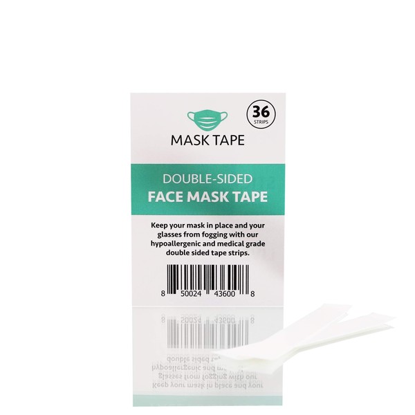 Face Mask Tape | Keep Masks From Slipping Down and Glasses From Fogging Up | 36 Double Sided Tape Strips | Hypoallergenic and Medical Grade