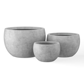 Kante 19.9",15.7",11.8" Dia Round Concrete Planter Set of 3, Outdoor/Indoor Large Bowl Plant Pots with Drainage Hole and Rubber Plug for Garden Patio Balcony Home, Natural Concrete