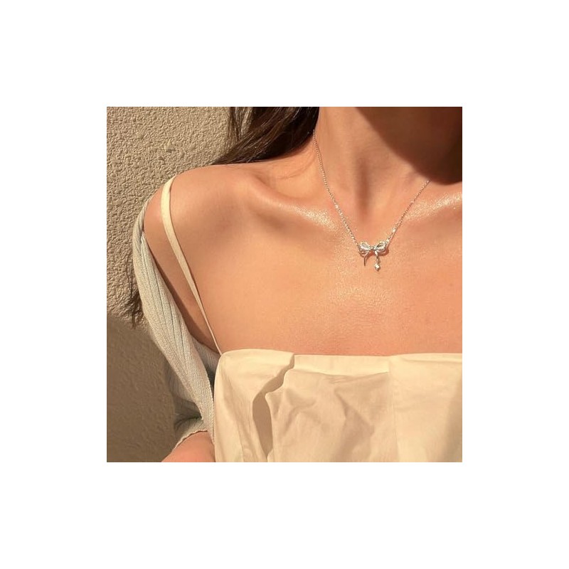 88flix Necklace Ribbon Silver Women's Ribbon Motif