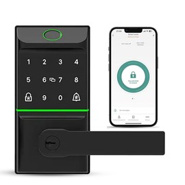 Smart Door Lock with Biometric Fingerprint, Password, IC Card Unlock, Automatic Smart Lock Compatible with Tuya Wi-Fi Control Application for Smart Deadbolt Home Security, Use Tuya App