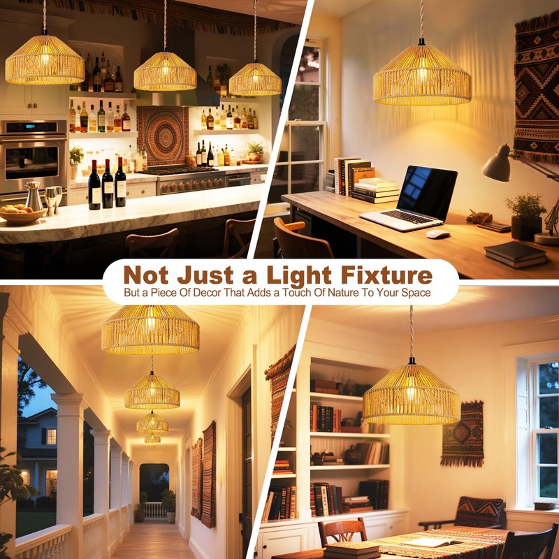 Hanging Lamps Rattan Pendant Light Hanging Lights 16.4ft Plug in