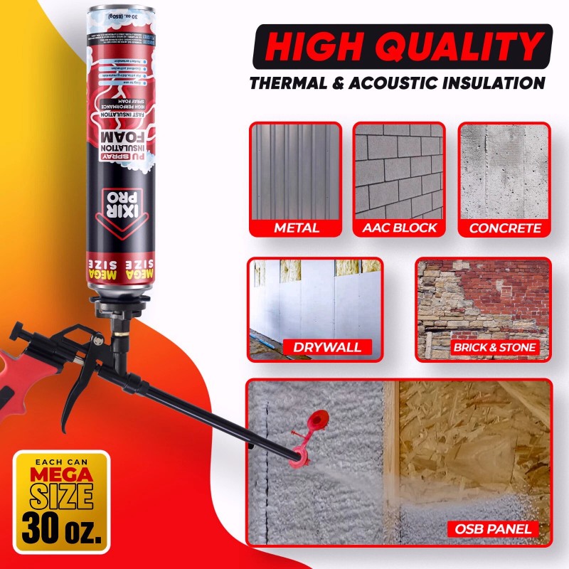 ixirpro Spray Foam Insulation Kit (1 PK Kit-30oz) Expanding Sealant,