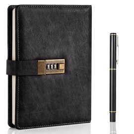 Diario de Cuero con Cerradura, Libro de Contraseñas del Tamaño A5 de 240 Páginas, con un Bolígrafo, Adecuado para Cuadernos de Oficina, Estudio y Viajes