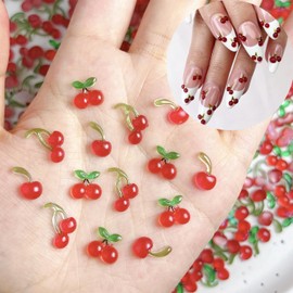 Cute Cherry Nail Charms for Nails Design Red Stereo Resin Nail Rhinestones 3D Cherries Nail Gems Cartoon Summer Fruit Nail Diamonds Crystal Nail Jewelry for Women Acrylic Nail Supplies 60Pcs