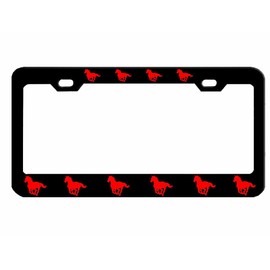 Horses Design Heavy Duty Metal Car License Plate Frame Auto Tag Holder (Black/Red)