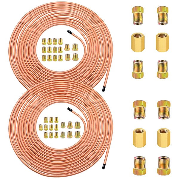 smseace 2Sets 25Ft. 3/16"+1/4" Brake Line Tubing Kit with Brake
