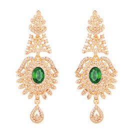 Touchstone Indian Bollywood Rhinestone/faux green Emerald designer jewelry earrings for women in antique gold tone