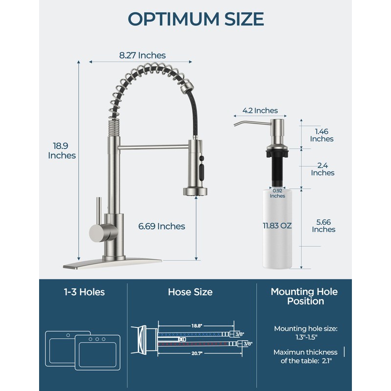 FORIOUS Kitchen Faucet with Soap Dispenser, Stainless Steel Kitchen Sink