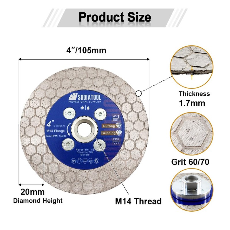 SHDIATOOL Diamond Cutting and Grinding Disc for Angle Grinder with