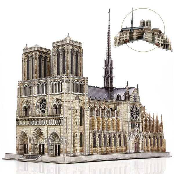 CubicFun 3D Puzzle for Adults Moveable Notre Dame de Paris Church Model Kits Large Challenge French Cathedral Brain Teaser Architecture Building Puzzles, 293 Pieces