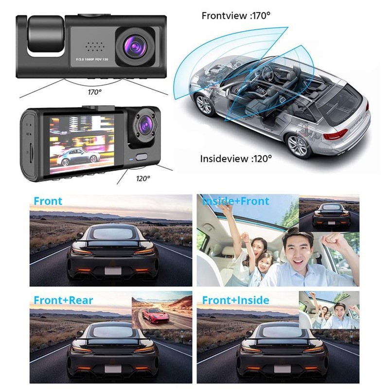 3 Channel Dash Cam for Car Camera Video Recorder Dashcam